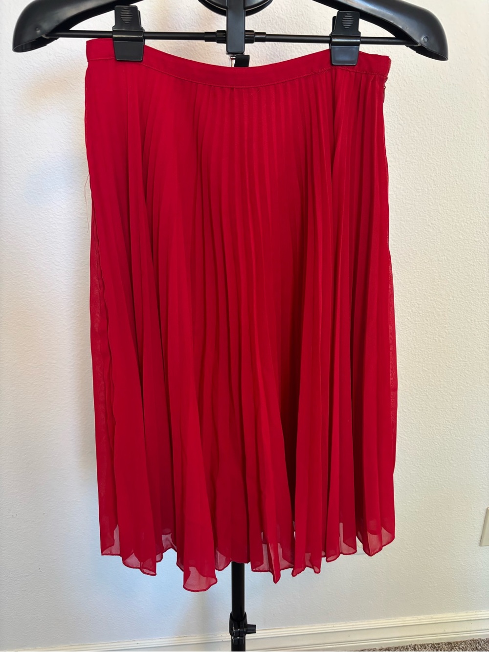 Mango Red Pleated Midi Skirt